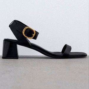 Zara Leather Mid-Height Heel Sandals